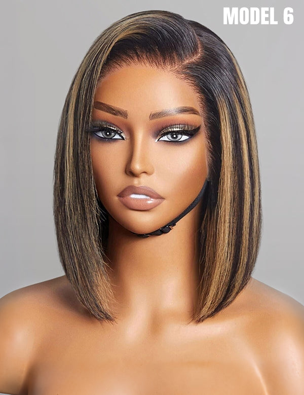 Wavymy Side Part Colored Bob Wigs 7x5 Lace Closure Wig Wear & Go Glueless Wigs Dome Cap 250% Density
