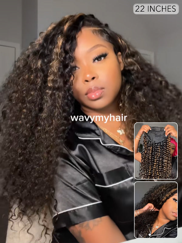 22 inch highlight water wave half wig