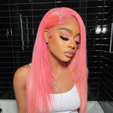 Wavymy 13x4 Lace Front Pink Color Virgin Human Hair Straight Wig Long Hairstyles