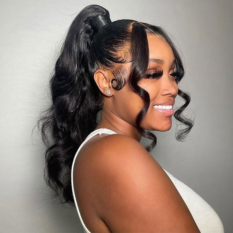 body wave human hair drawstring ponytail