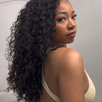 22 inch black water wave half wig human hair