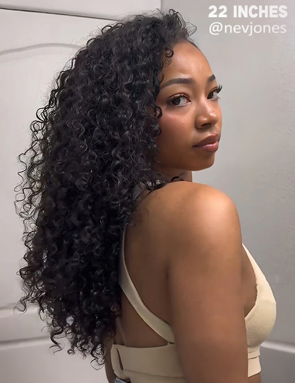 22 inch black water wave half wig human hair