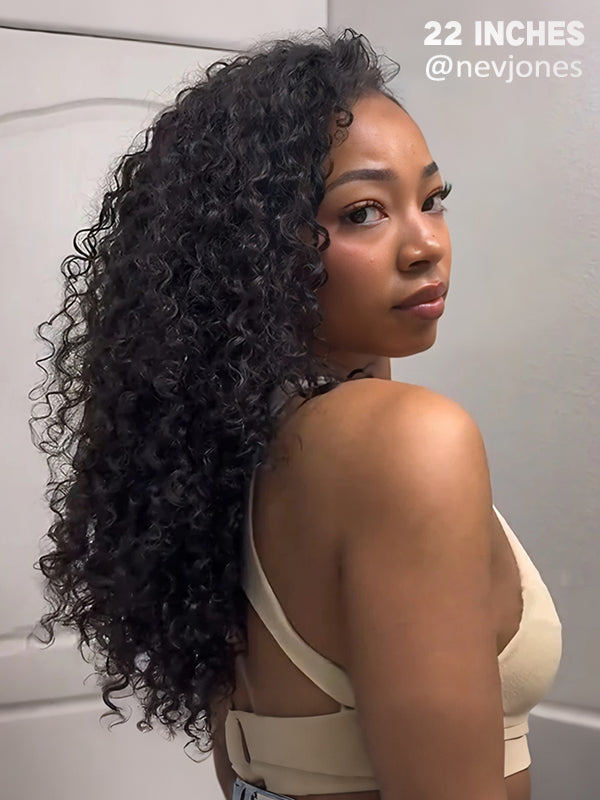 22 inch black water wave half wig human hair