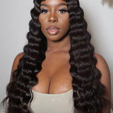 Wavymy 13X4 HD Lace Frontal Wigs Deep Wave Lace Front Swiss Lace Wig Natural Color