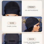 front, side, and back of headband wig cap