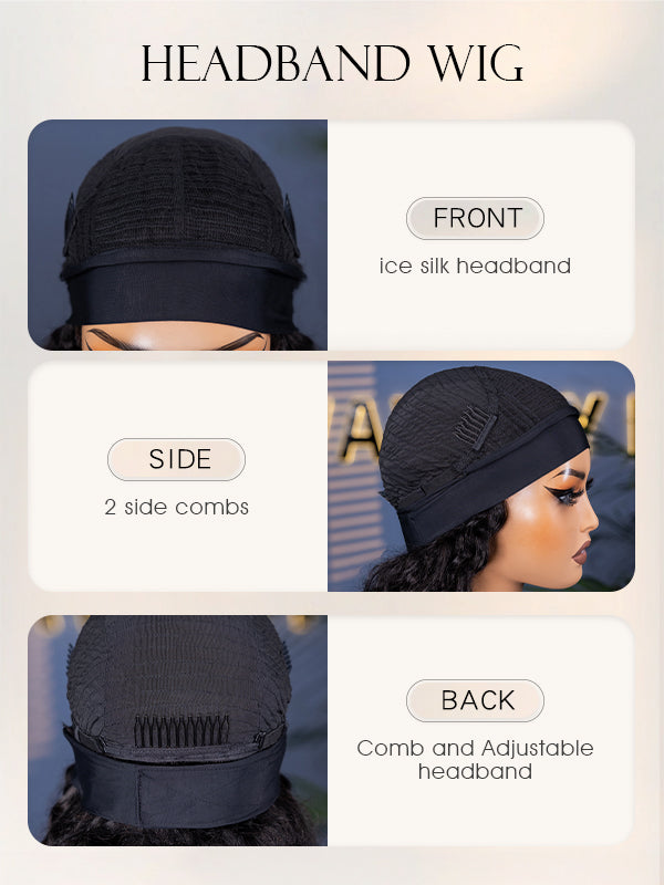 front, side, and back of headband wig cap