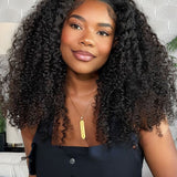 Wavymy Kinky Curly V Part Wig No Glue No Sew No Gel No Leave Out Needed Human Hair 180 Density Thin Part Wig