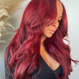 human hair 99j hair color body wave wig with curtain bangs