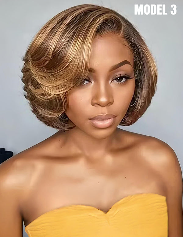 Wavymy M-Cap 9x6 Lace C Part Wear Go Glueless Natural Black / Blonde Highlight Layered Cut Bob Wigs