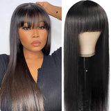Wavymy Glueless Natural Black Straight Hair Machine Made Human Virgin Hair Wigs With Bangs