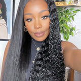 Wavymy V Part 2 In 1 Wig Curly Magic Wet And Wavy V Part Curly Human Hair Black Wig 180% Density Customized Wigs
