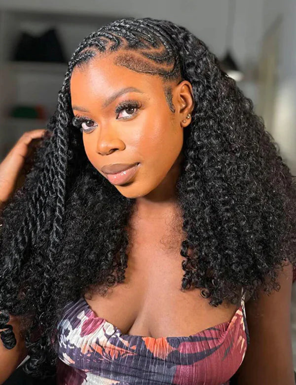 Wavymy Highlight Kinky Curly Upgrade 3 In 1 Drawstring Half Wigs No Lace No Glue Human Hair