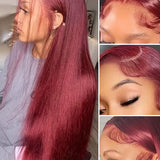 Wavymy 99J Burgundy Color 13x4 Lace Front Wigs Pre Plucked Long Straight Hair Human Hair Wigs