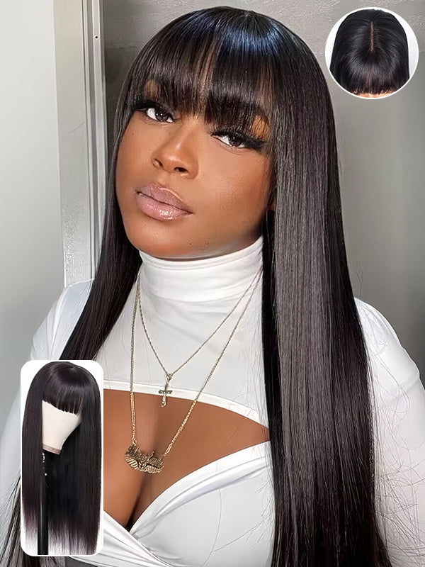 180% density straight wig with bangs 