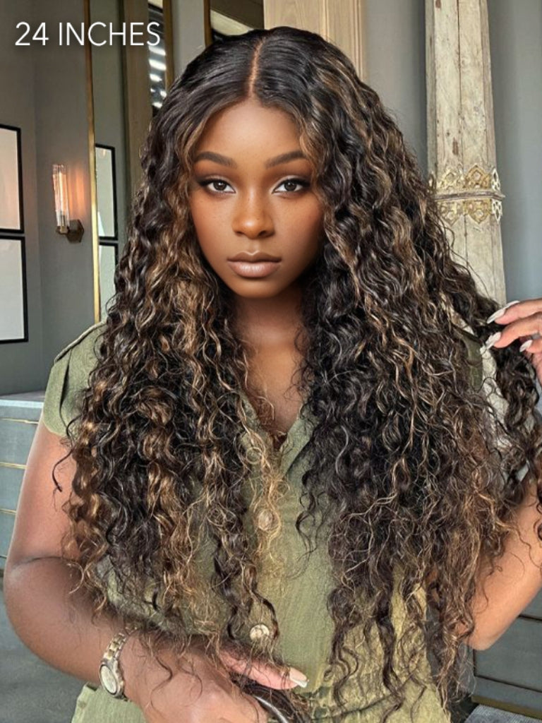 4x6 HD lace brown wig with blonde highlights