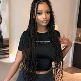Wavymy 36 Inches Small Triangle Knotless Box Braids With Water Wave Ends Braided Wig