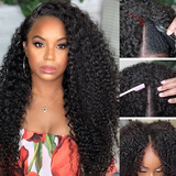 Wavymy Kinky Curly V Part Wig No Glue No Sew No Gel No Leave Out Needed Human Hair 180 Density Thin Part Wig