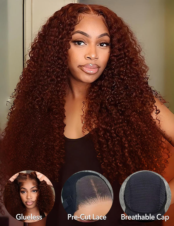 reddish brown kinky curly 6x4 glueless lace wigs