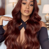 Wavymy Wear Go Wigs Reddish Brown Color Glueless Dome Cap 4x6 Lace Closure Wig Body Wave Wigs 180% Density