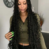 Wavymy 36 Inches Small Triangle Knotless Box Braids With Water Wave Ends Braided Wig