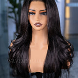 Wavymy 3 In 1 Style Yaki Lazy Waves Pre-Styled Layered Cut Hair Wear Go Glueless 7x5 Lace Wig Human Hair Wig