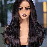 Wavymy 3 In 1 Style Yaki Lazy Waves Pre-Styled Layered Cut Hair Wear Go Glueless 7x5 Lace Wig Human Hair Wig