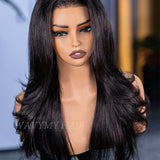 Wavymy 3 In 1 Style Yaki Lazy Waves Pre-Styled Layered Cut Hair Wear Go Glueless 7x5 Lace Wig Human Hair Wig
