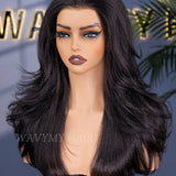 Wavymy 3 In 1 Style Yaki Lazy Waves Pre-Styled Layered Cut Hair Wear Go Glueless 7x5 Lace Wig Human Hair Wig