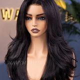 Wavymy 3 In 1 Style Yaki Lazy Waves Pre-Styled Layered Cut Hair Wear Go Glueless 7x5 Lace Wig Human Hair Wig