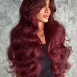 Wavymy 99J Burgundy Layered Cut Loose Wave Wear Go Glueless Wigs 6x4 Lace Closure Wigs 180% Density