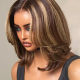 Wavymy Blonde Highlight Short Layered Bob Wig Wear Go Glueless 7x5 Lace Pre-Cut Lace Human Hair Wig