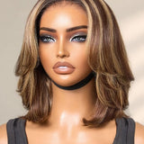 Wavymy Blonde Highlight Short Layered Bob Wig Wear Go Glueless 7x5 Lace Pre-Cut Lace Human Hair Wig
