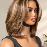 Wavymy Blonde Highlight Short Layered Bob Wig Wear Go Glueless 7x5 Lace Pre-Cut Lace Human Hair Wig
