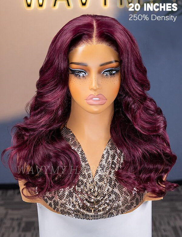 20 inch glueless body wave cherry burgundy wig