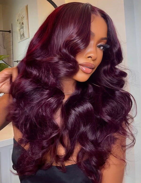 7x5 lace body wave cherry burgundy wig