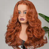 Wavymy Burnt Orange Layered Cut Body Wave Wear Go Glueless Wigs 6x4 Lace Closure Wigs 180% Density