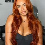 Wavymy Burnt Orange Layered Cut Body Wave Wear Go Glueless Wigs 6x4 Lace Closure Wigs 180% Density