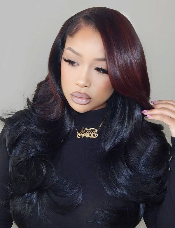 7x5 glueless cherry burgundy ombre hair wig