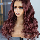 Wavymy Cherry Color Layered Cut Loose Wave Wear Go Glueless Wigs 6x4 Lace Closure Wigs 180% Density