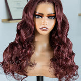 Wavymy Cherry Color Layered Cut Loose Wave Wear Go Glueless Wigs 6x4 Lace Closure Wigs 180% Density