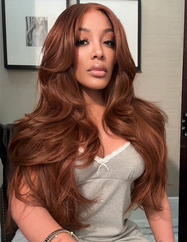 7x5 lace copper brown body wave  glueless wigs