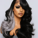 Wavymy Grey & Black Customized Color Body Wave Wear & Go 9x6 Glueless Lace Wigs Human Hair  250% Density
