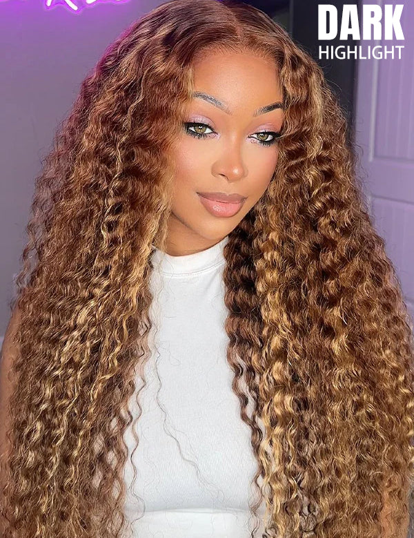 Wavymy Honey Blonde Light Highlight Wear Go Glueless Water Wave Wig 7x5 Pre-cut Pre-plucked Bleached Knots Wig 100% Human Hair