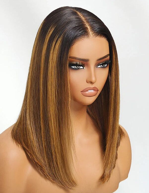 human hair honey brown highlight glueless bob wigs