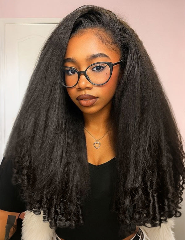 kinky straight half wig with spiral curly ends