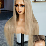 Wavymy Ombre Ash Blonde Hair with Brown Root Straight Hair 6x4 Lace Wear Go Glueless Wig 180% Density