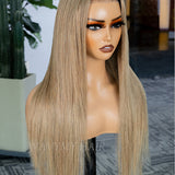 Wavymy Ombre Ash Blonde Hair with Brown Root Straight Hair 6x4 Lace Wear Go Glueless Wig 180% Density