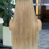 Wavymy Ombre Ash Blonde Hair with Brown Root Straight Hair 6x4 Lace Wear Go Glueless Wig 180% Density