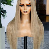 Wavymy Ombre Ash Blonde Hair with Brown Root Straight Hair 6x4 Lace Wear Go Glueless Wig 180% Density