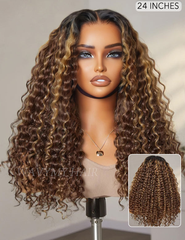 24 inch 7x5 lace glueless nature wave ombre blonde highlight wig